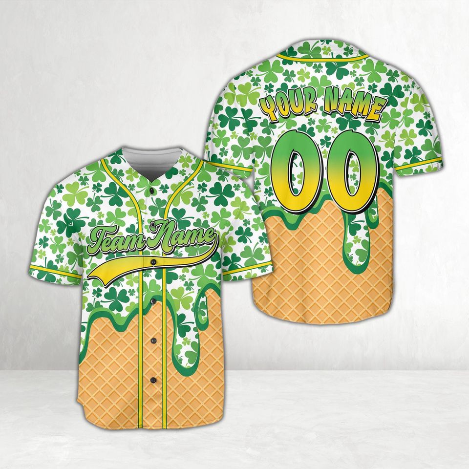 Dripping St Patrick Baseball Jersey, Custom Name Lucky Shamrock Charm, Personalized Irish Holiday Gift, Clover, Green Beer Drip Jersey