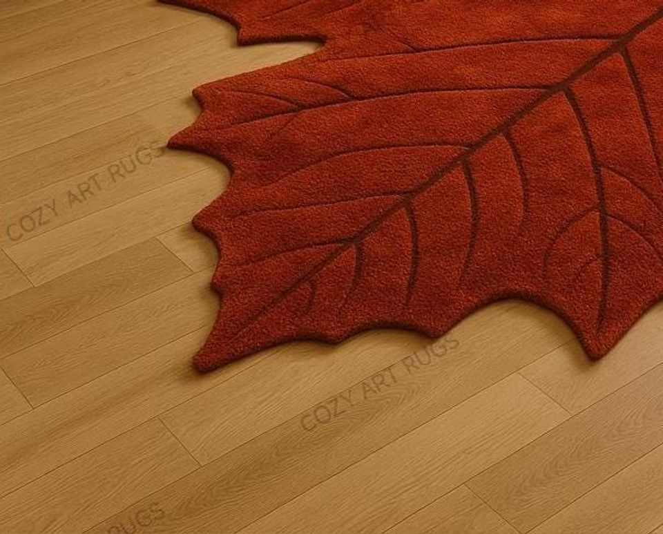 Handmade Maple Leaf Rug: Autumn Red Fall Home Decor