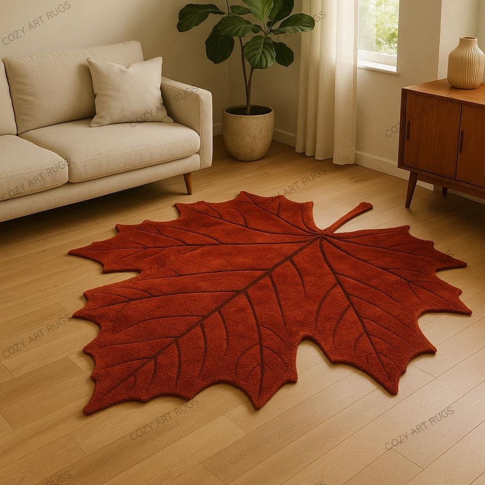 Handmade Maple Leaf Rug: Autumn Red Fall Home Decor