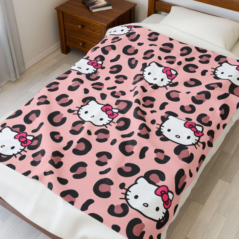 Hello Kitty Fleece Blanket for Kids, Cozy Leopard Print Throw, Nursery Decor, Gift for Her