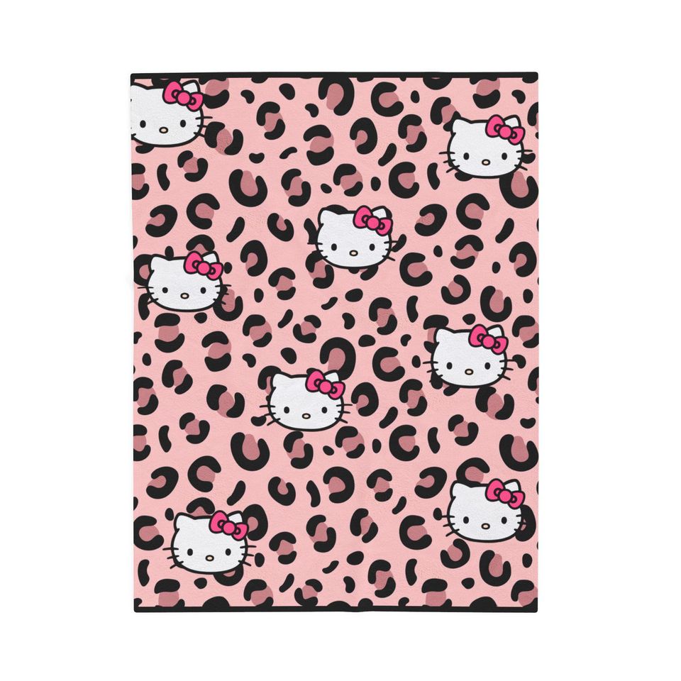Hello Kitty Fleece Blanket for Kids, Cozy Leopard Print Throw, Nursery Decor, Gift for Her