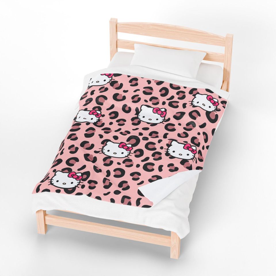 Hello Kitty Fleece Blanket for Kids, Cozy Leopard Print Throw, Nursery Decor, Gift for Her