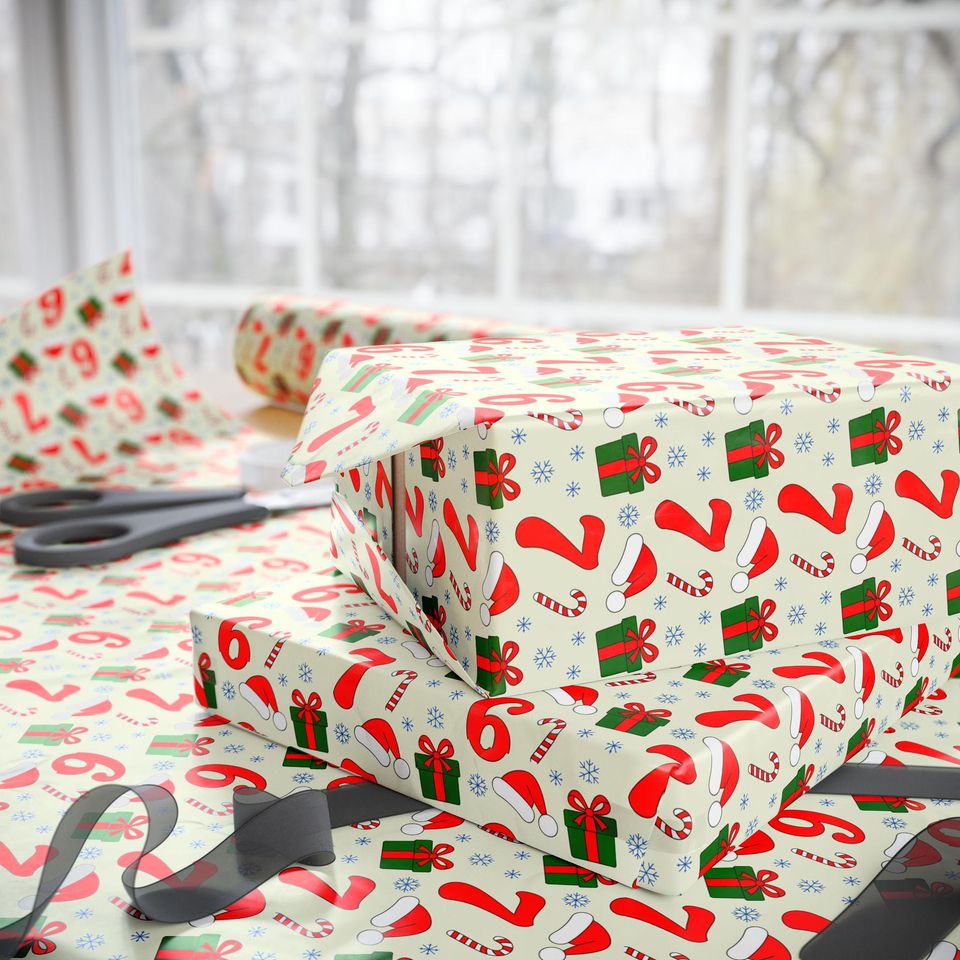 6-7 Christmas Wrapping Paper, Funny 67 Merry Christmas Gift Wrap, Santa Hat & Snowflake Holiday Paper, Tiktok Trending Xmas Gift Wrap