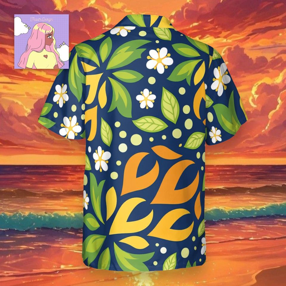 Disney Lookout Cay at Lighthouse Point Leaves Pattern Hawaiian, Tropical Disney Vacation Aloha Tee
