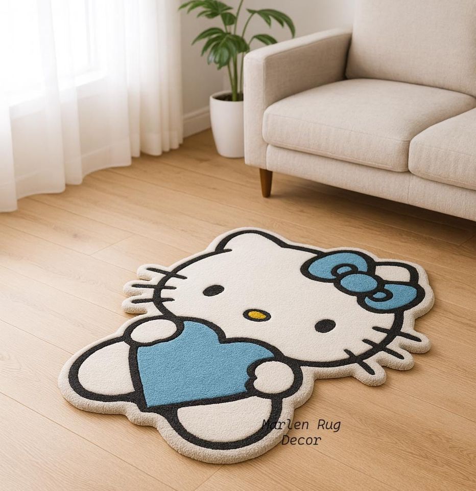 Hello Kitty Blue Heart Shaped Rug