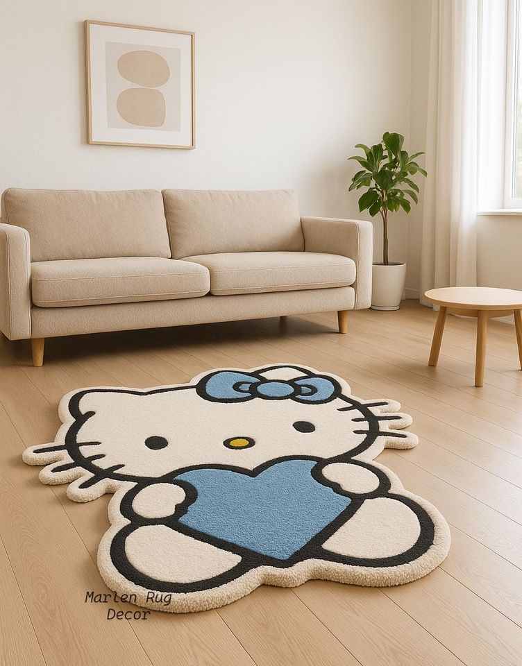 Hello Kitty Blue Heart Shaped Rug