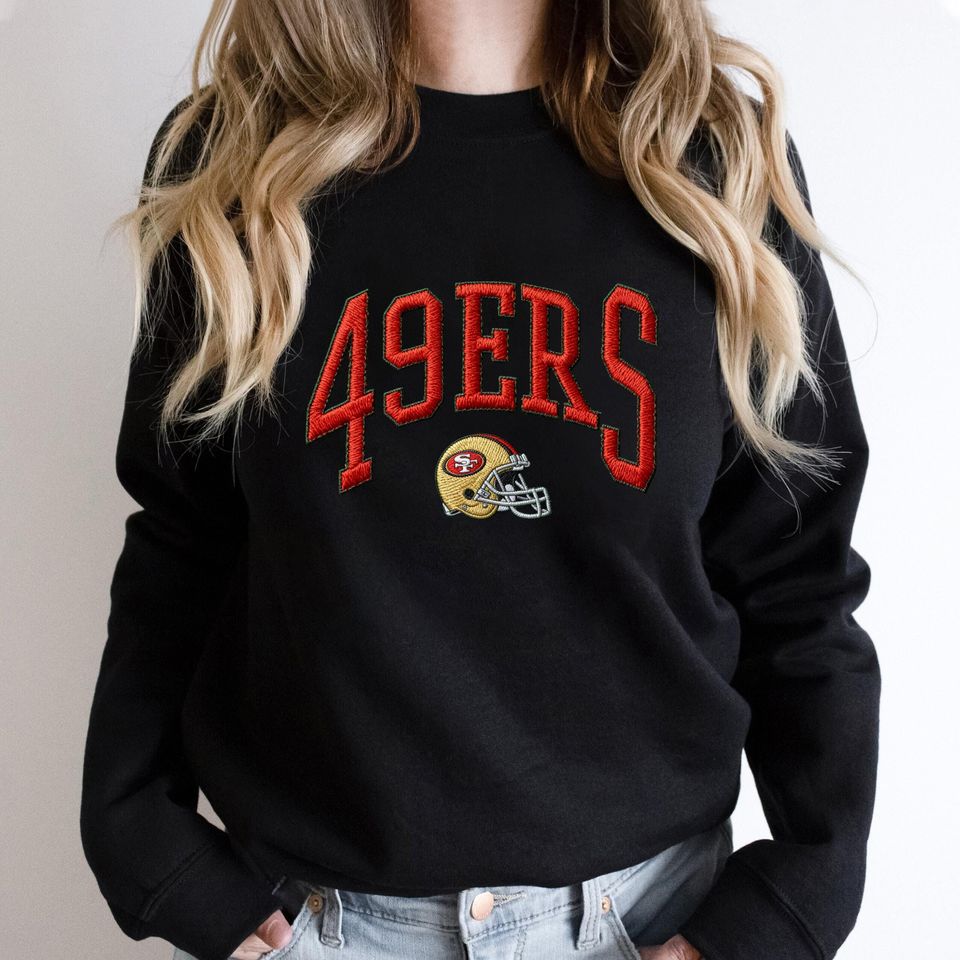 Embroidered 49ERS Oversized Sweatshirt, Unisex College Sweater, Vintage Streetwear Pullover