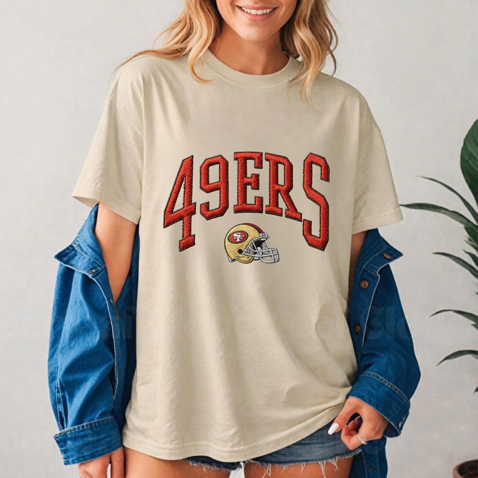 Embroidered 49ERS Oversized Sweatshirt, Unisex College Sweater, Vintage Streetwear Pullover