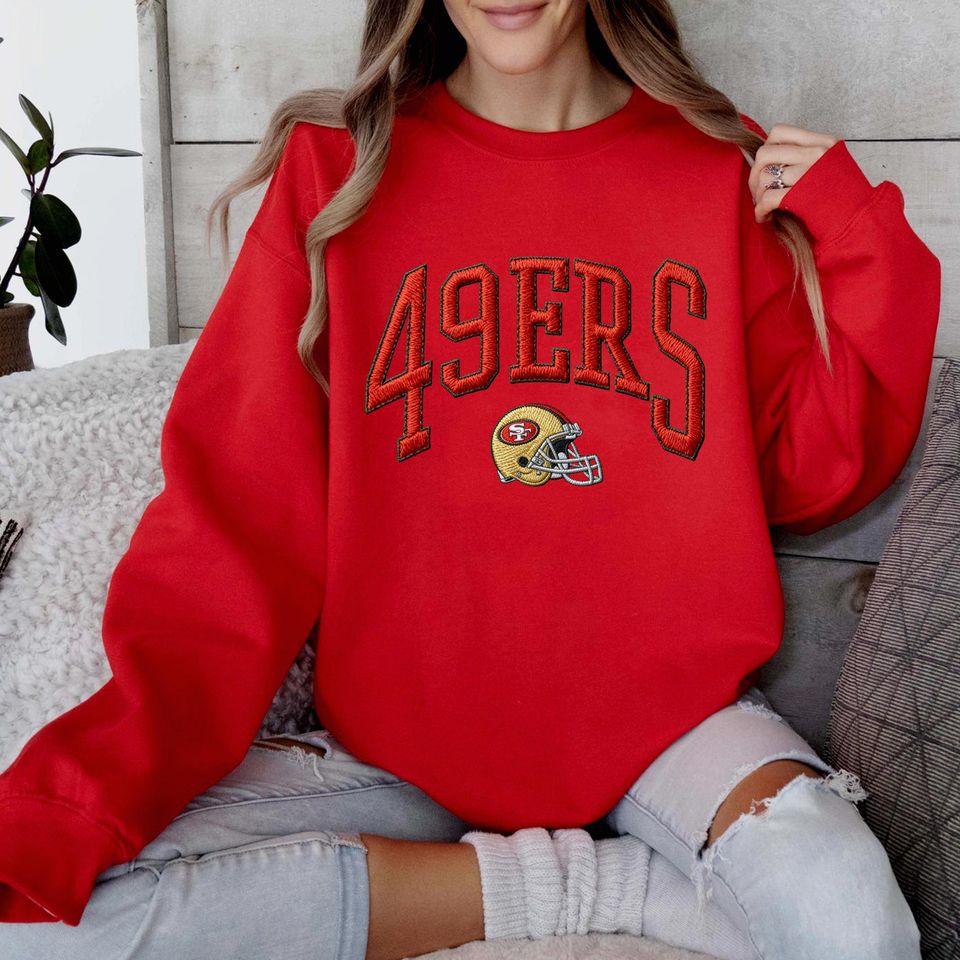 Embroidered 49ERS Oversized Sweatshirt, Unisex College Sweater, Vintage Streetwear Pullover
