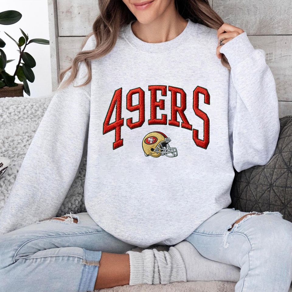 Embroidered 49ERS Oversized Sweatshirt, Unisex College Sweater, Vintage Streetwear Pullover