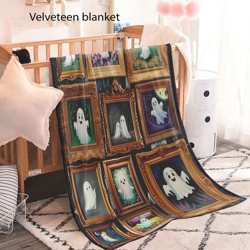 Retro Halloween Ghost Woven Throw Blanket: Spooky Gothic Home Decor
