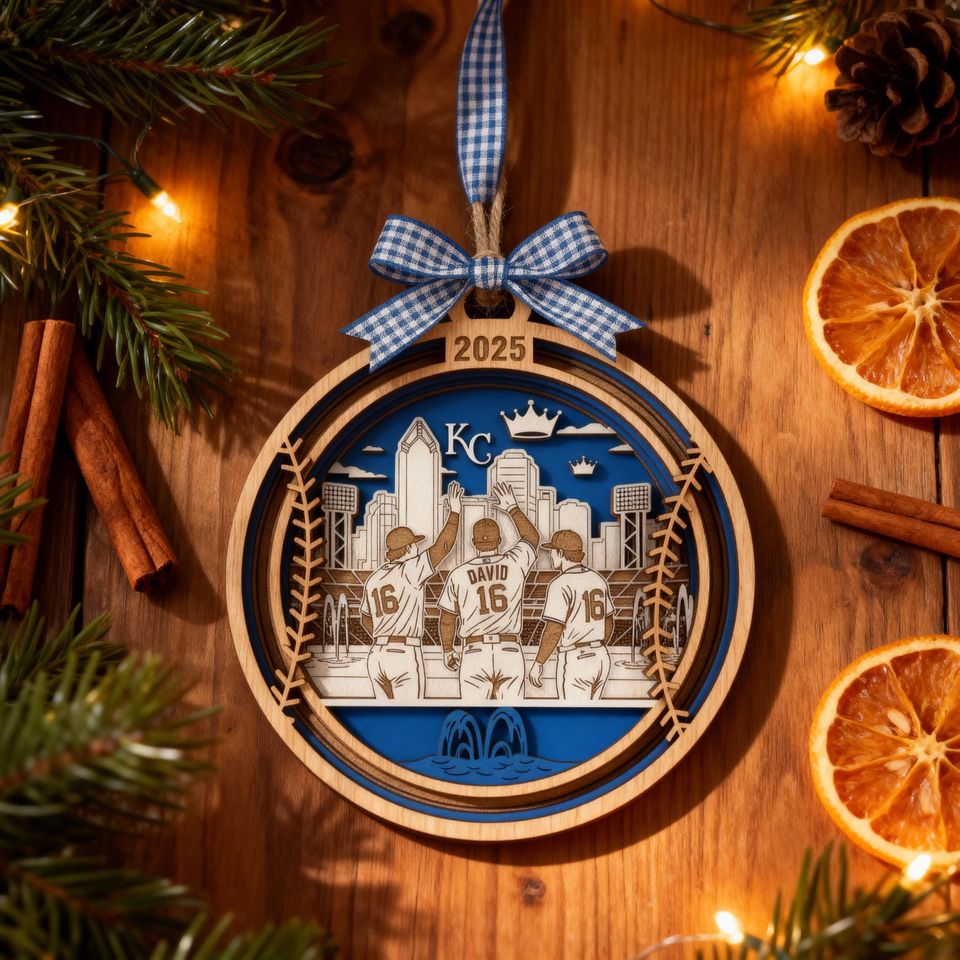 Personalized Kansas City Baseball Ornament  Laser Engraved Wooden Christmas Gift