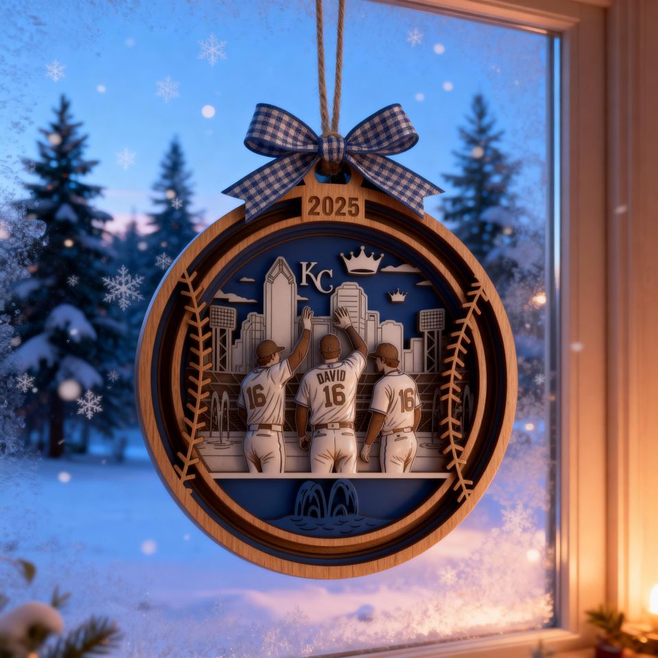 Personalized Kansas City Baseball Ornament  Laser Engraved Wooden Christmas Gift
