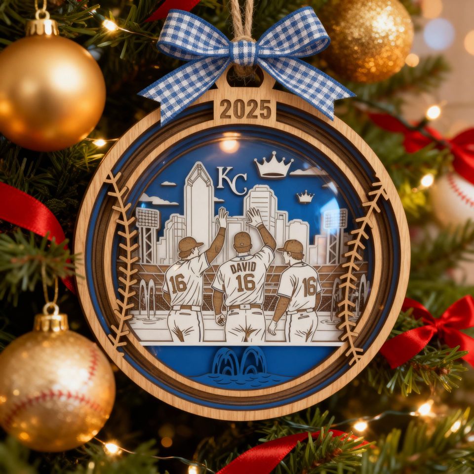 Personalized Kansas City Baseball Ornament  Laser Engraved Wooden Christmas Gift