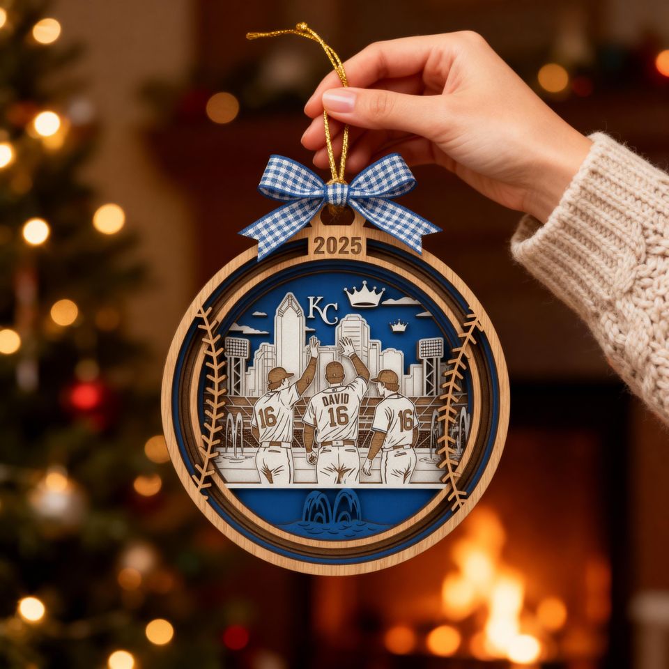 Personalized Kansas City Baseball Ornament  Laser Engraved Wooden Christmas Gift