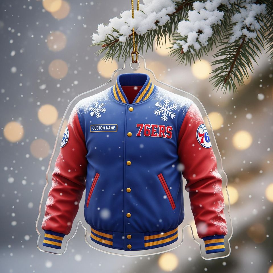 Personalized 76ers Varsity Jacket Ornament: Custom NBA Christmas Gift