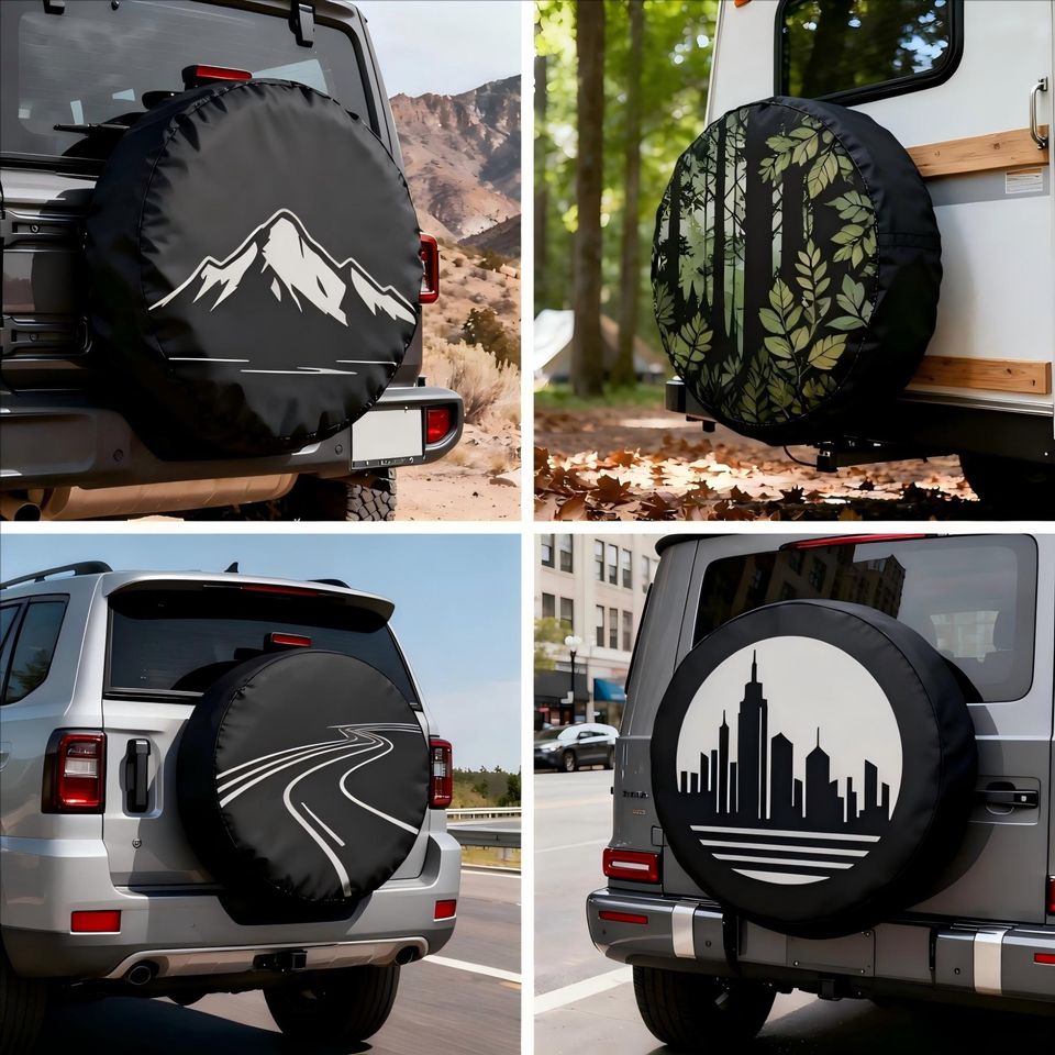 Spare Tire Cover  Santa Riding Dinosaur Christmas Design, With Or Without Camera Hole