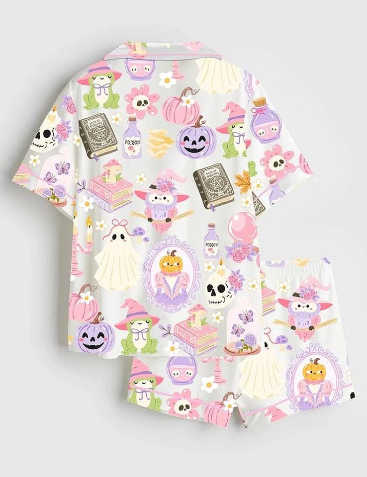Womens Halloween Short Sleeve Pajama Set with Pocket
