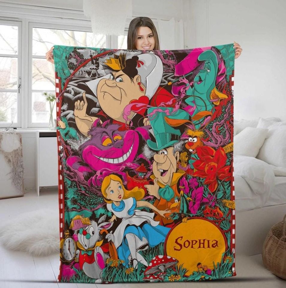 Custom Name Princess Alice Blanket, Personalized Name Baby Girl Blanket, Cartoon Characters Blanket, Princess Blanket For Kids