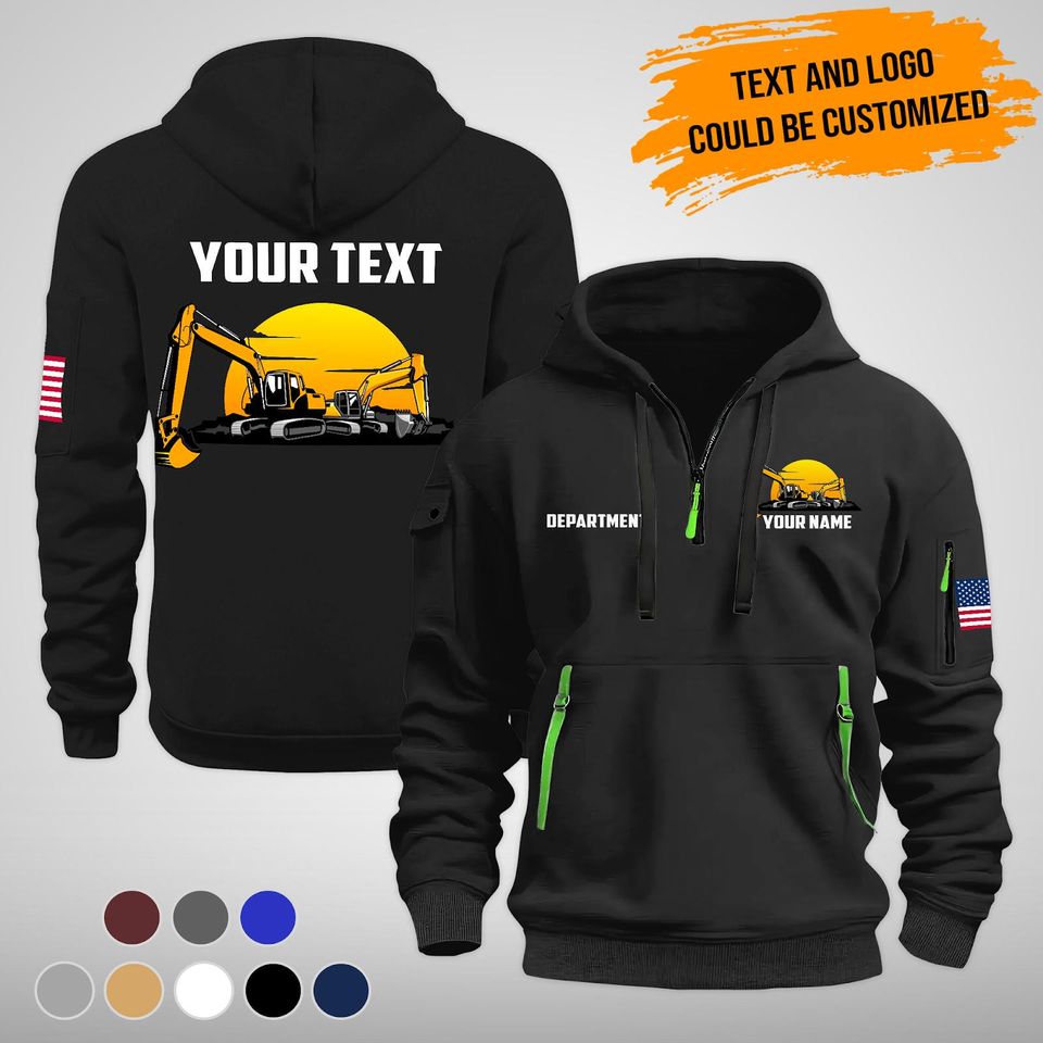 Custom Cotton Quarter Zip Work Hoodie: Personalized Heavy Equipment Operator Gift