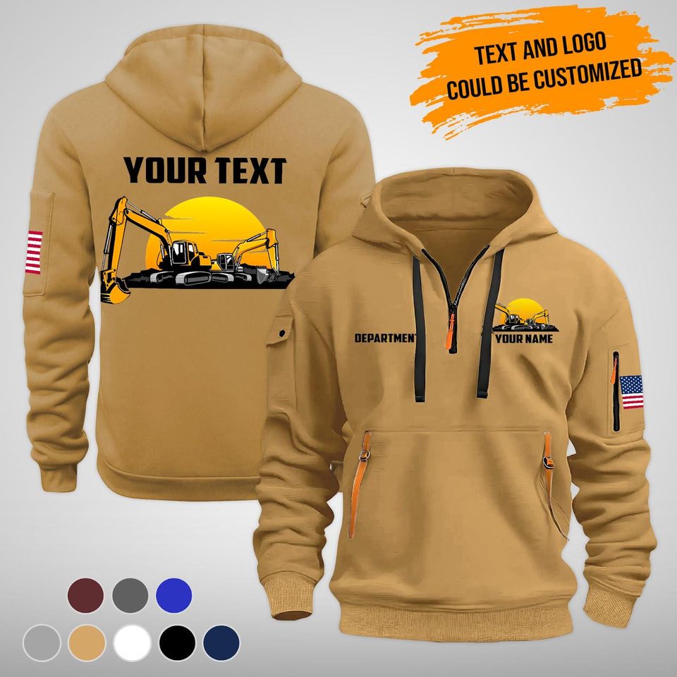 Custom Cotton Quarter Zip Work Hoodie: Personalized Heavy Equipment Operator Gift