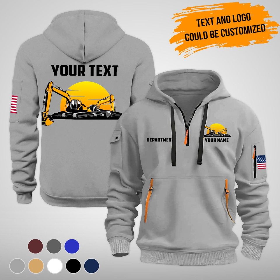 Custom Cotton Quarter Zip Work Hoodie: Personalized Heavy Equipment Operator Gift