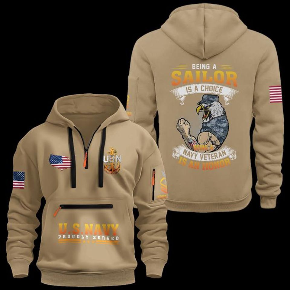 Custom US Navy Veteran Hoodie: Cotton Quarter Zip