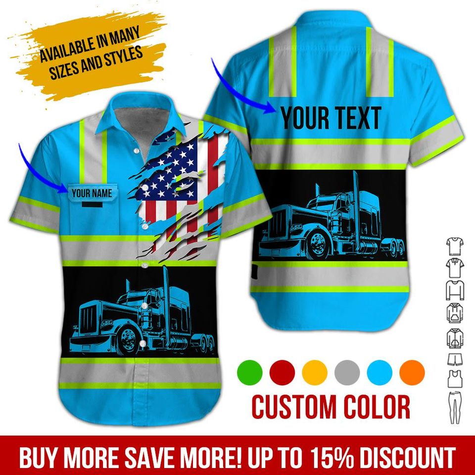 No Reflective - Custom Work Shirt with Flag: Personalized Truck Uniform