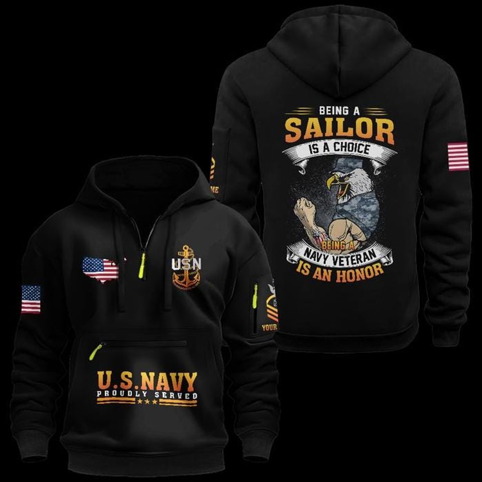 Custom US Navy Veteran Hoodie: Cotton Quarter Zip