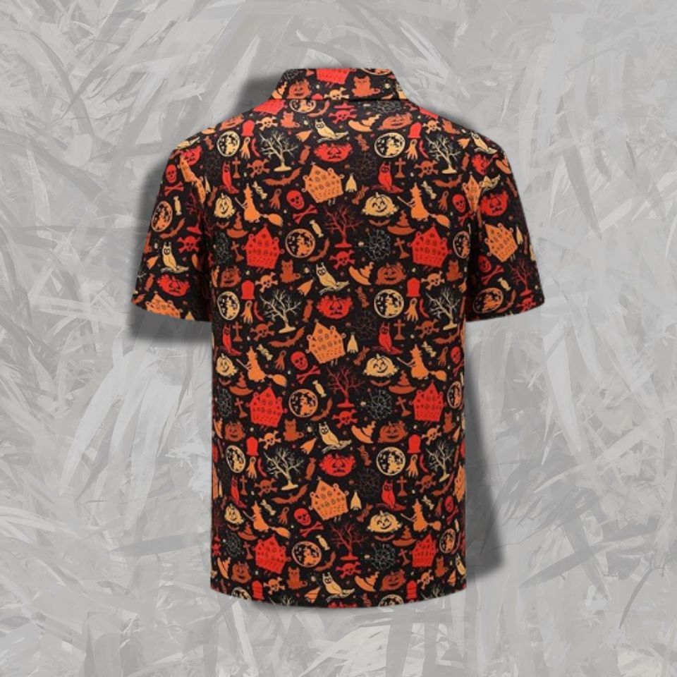 Halloween Haunted House Golf Polo Shirt Spooky Pumpkin Bat Pattern