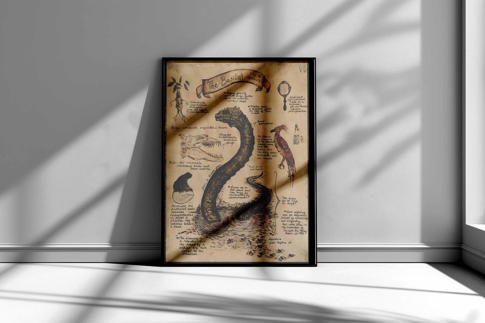 Basilisk Creature Vintage Digital Art – Fantasy Wall Print Instant Download