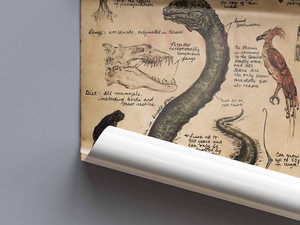 Basilisk Creature Vintage Digital Art – Fantasy Wall Print Instant Download