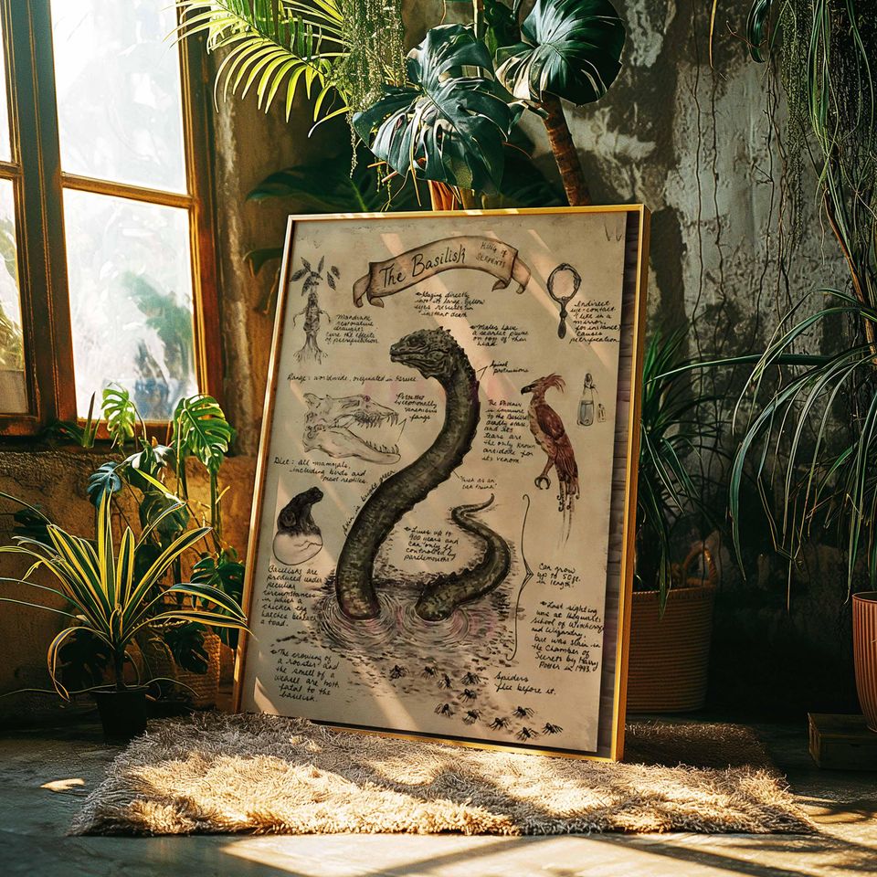 Basilisk Creature Vintage Digital Art – Fantasy Wall Print Instant Download