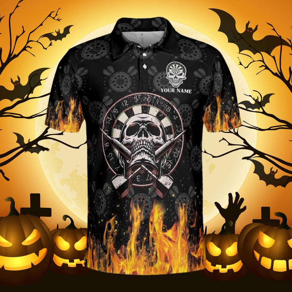 Skull Flame Darts Polo Shirt - Custom Graphic Polo