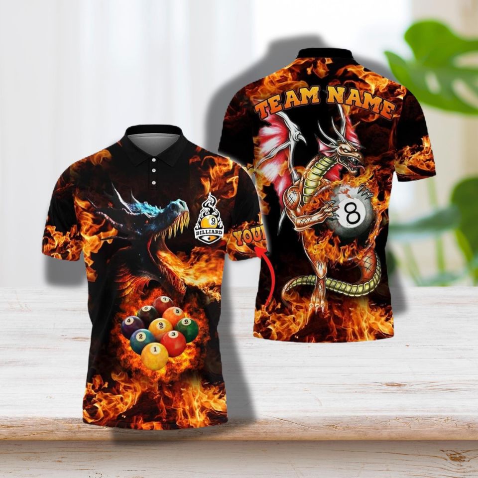 Billiards Polo Shirt 3D Dragon Fire Pool Balls Custom Team Name
