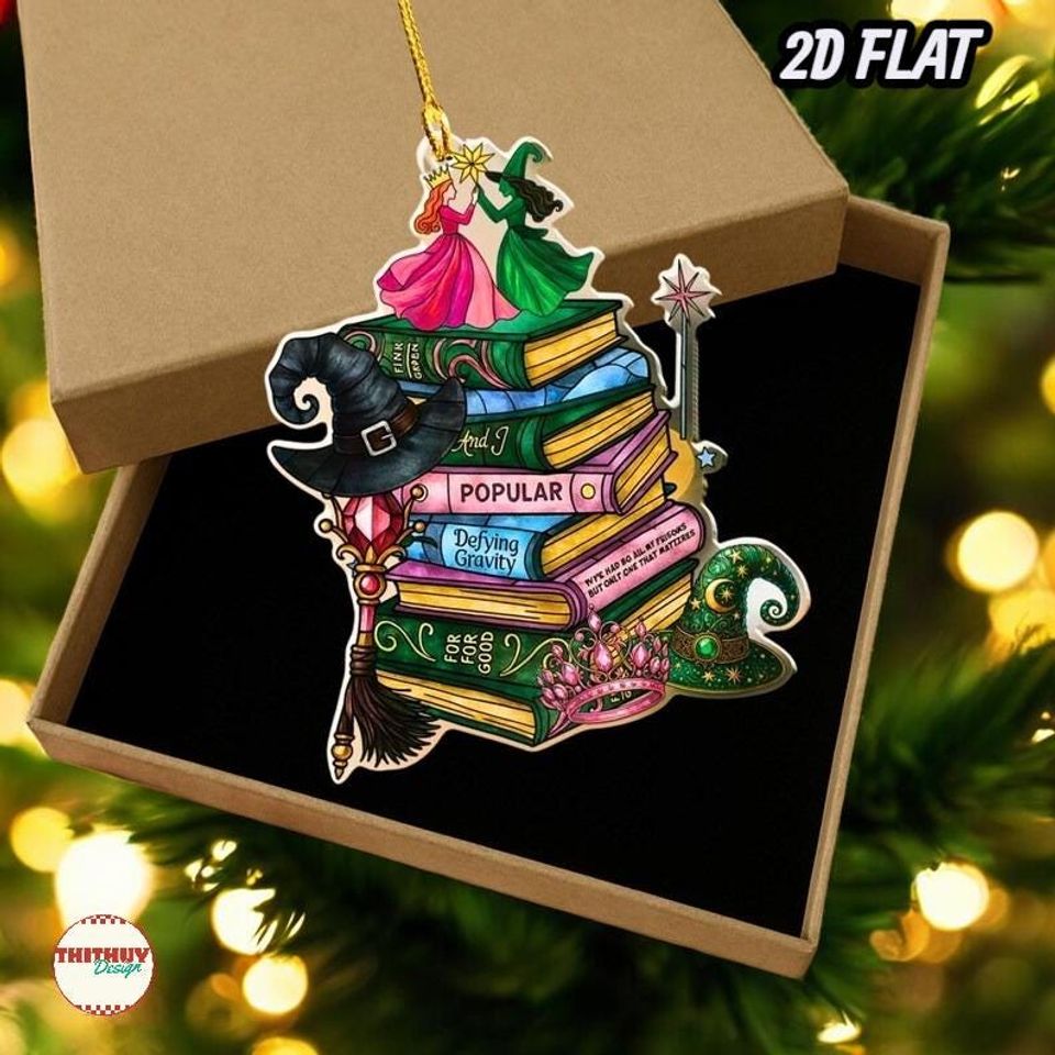 Wicked Inspired Book Stack Ornament, Glinda & Elphaba, Acrylic Keepsake