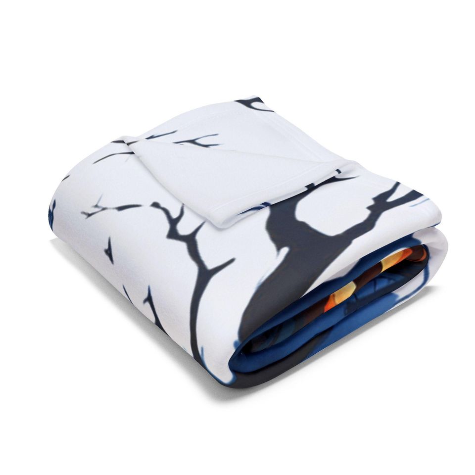 Haunted House Halloween Fleece Blanket: Spooky Ghost & Pumpkin Throw