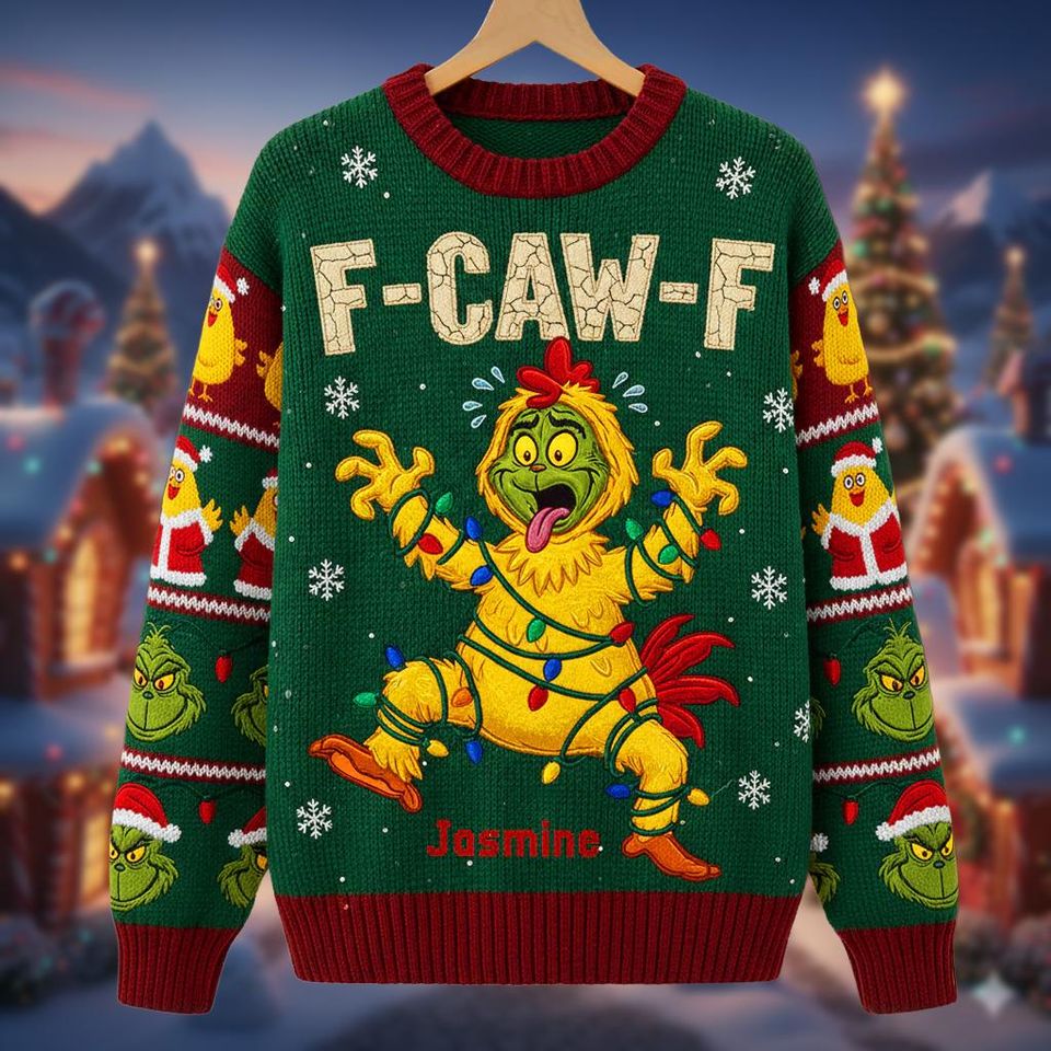 Funny Chicken Christmas Ugly Sweater, Personalized Green Knit Pullover, Farm Animal Holiday Jumper, Cozy Winter Gift for Men and Women