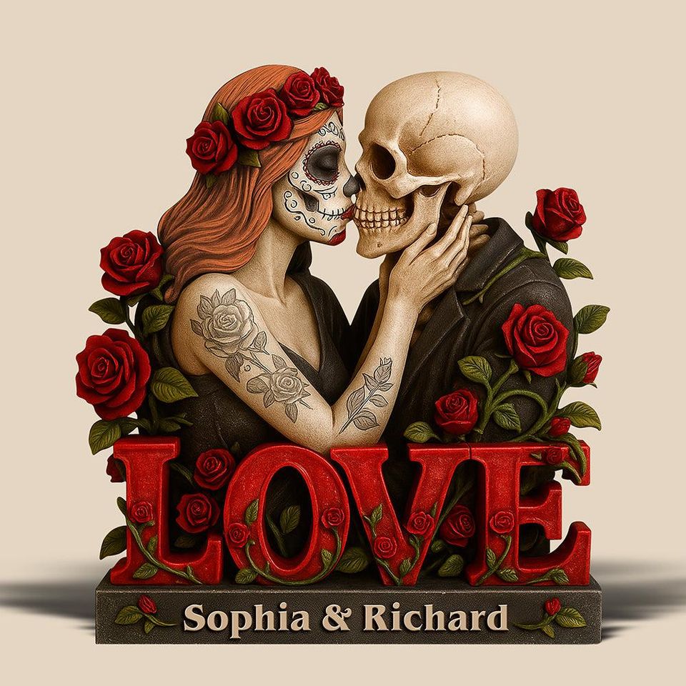 Personalized Gothic Couple Statue Gift, Dark Romantic Decor, Custom Anniversary Sculpture