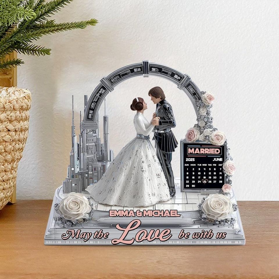 Custom Sci-Fi Wedding Acrylic Plaque, Personalized Couple Figurine, Future Space Theme Wedding Decor