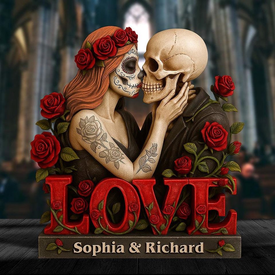Personalized Gothic Couple Statue Gift, Dark Romantic Decor, Custom Anniversary Sculpture