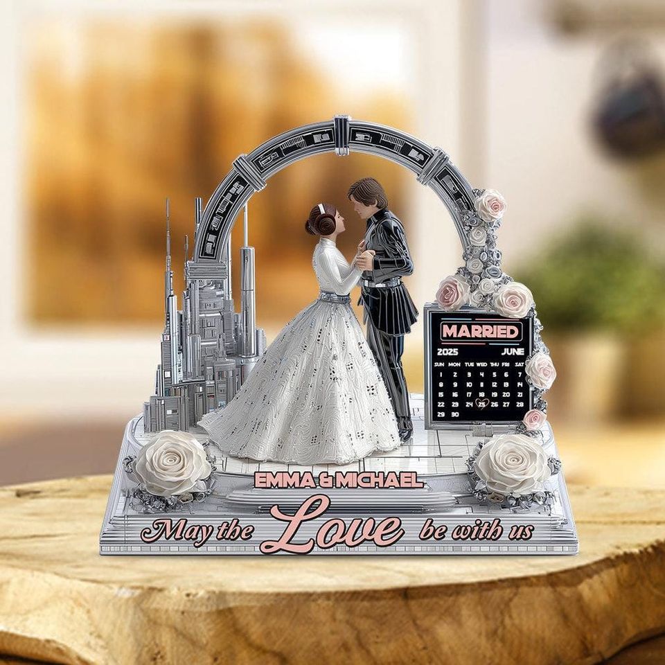 Custom Sci-Fi Wedding Acrylic Plaque, Personalized Couple Figurine, Future Space Theme Wedding Decor