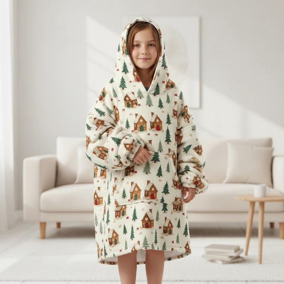 Kids Gingerbread House Hoodie Blanket,