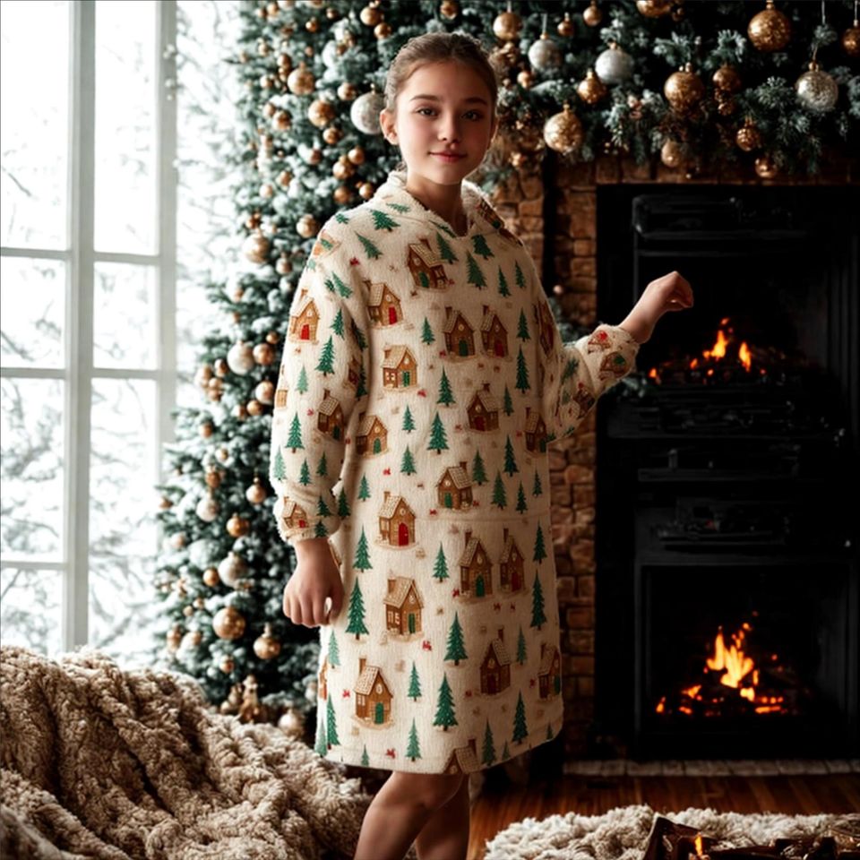 Kids Gingerbread House Hoodie Blanket,