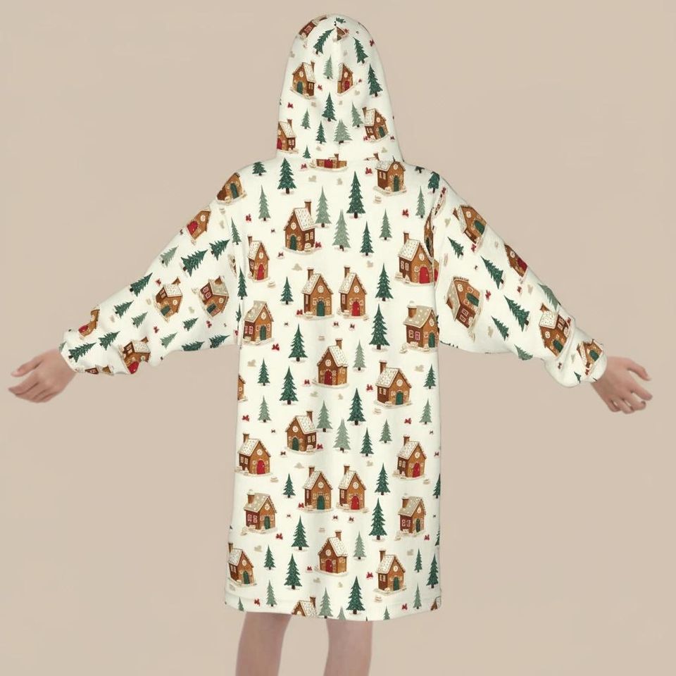 Kids Gingerbread House Hoodie Blanket,