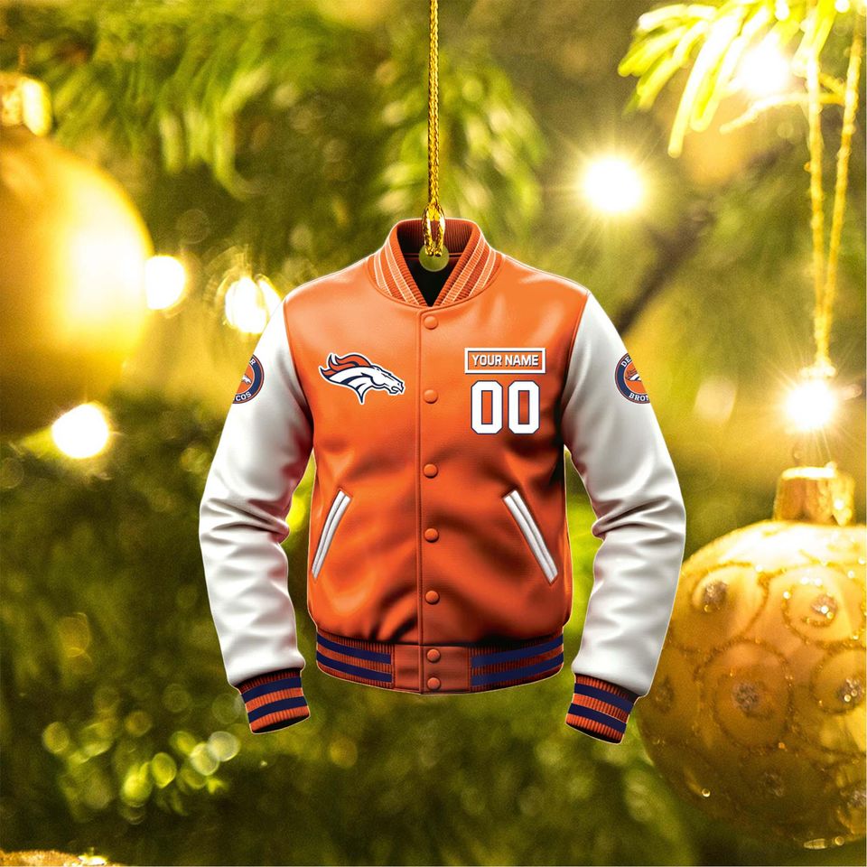 Denver Broncos Varsity Jacket Ornament, Personalized football Christmas Gift