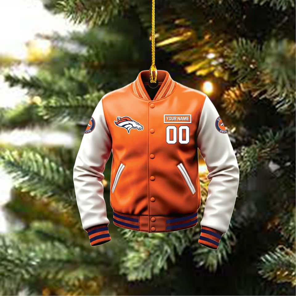 Denver Broncos Varsity Jacket Ornament, Personalized football Christmas Gift