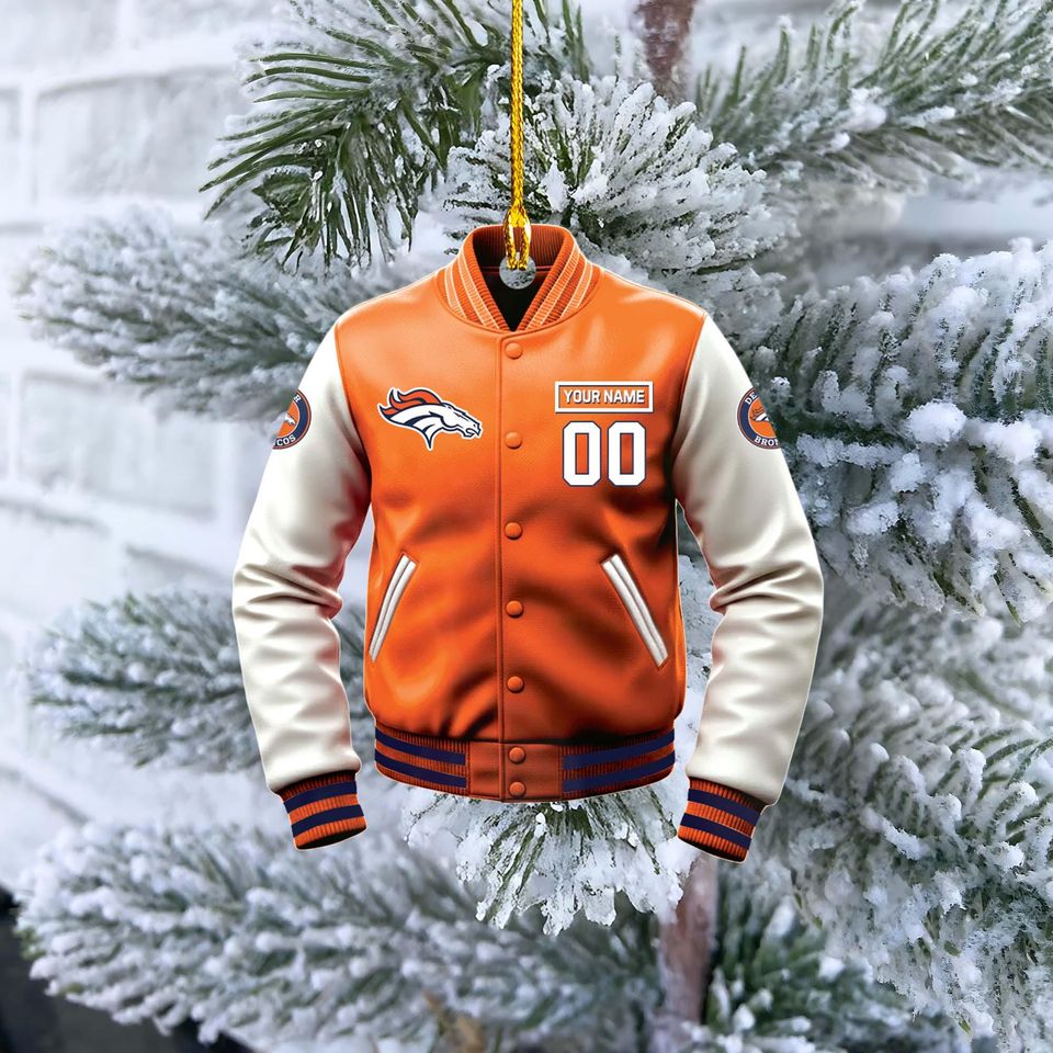 Denver Broncos Varsity Jacket Ornament, Personalized football Christmas Gift