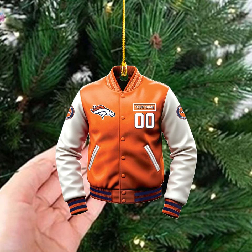 Denver Broncos Varsity Jacket Ornament, Personalized football Christmas Gift