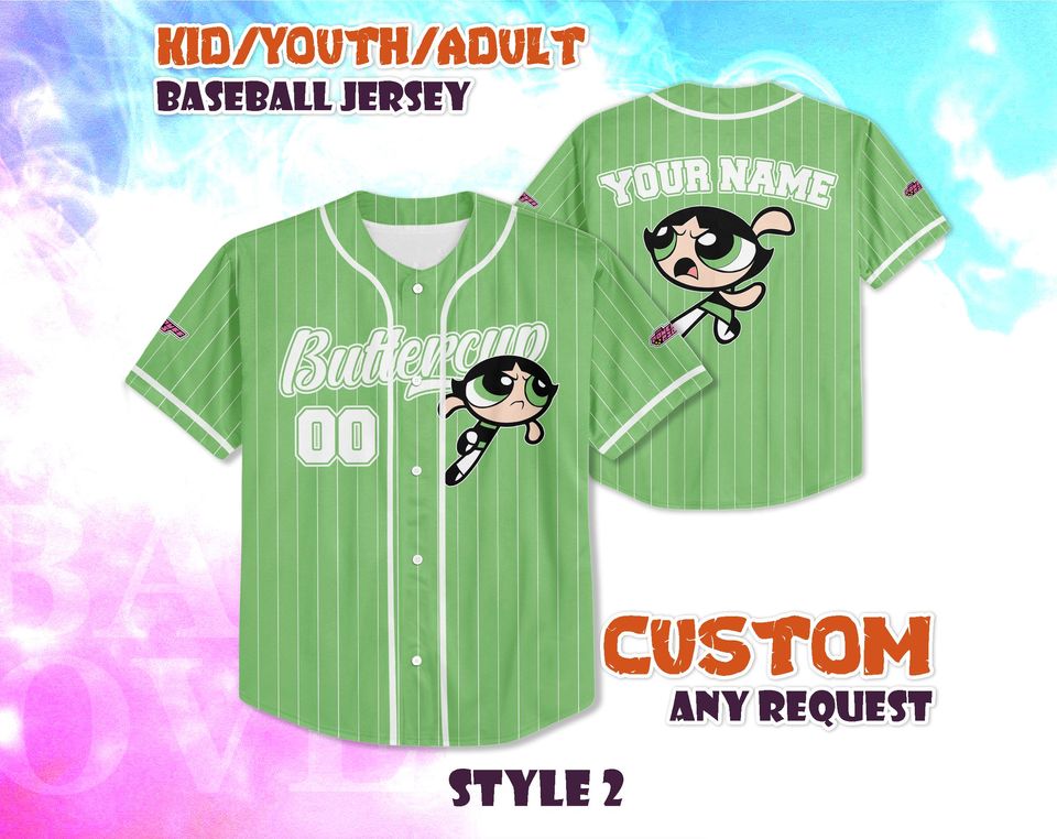 CUSTOM Buttercup Baseball Jersey, The Powerpuff Girls Buttercup Baseball Jersey, Personalized Buttercup Jersey, Buttercup Fan Gifts